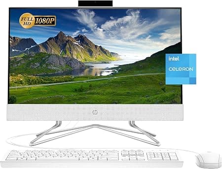 HP 2022 Newest All-in-One Desktop, 21.5" FHD Display, Intel Celeron J4025 Processor, 16GB RAM, 512GB PCIe SSD, Webcam, HDMI, RJ-45, Wired Keyboard&Mouse, WiFi, Windows 11 Home, White